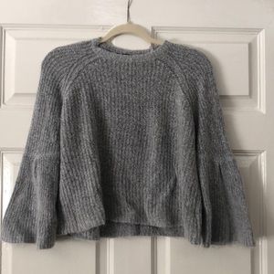 Grey Olivaceous Sweater with Bell Sleeve